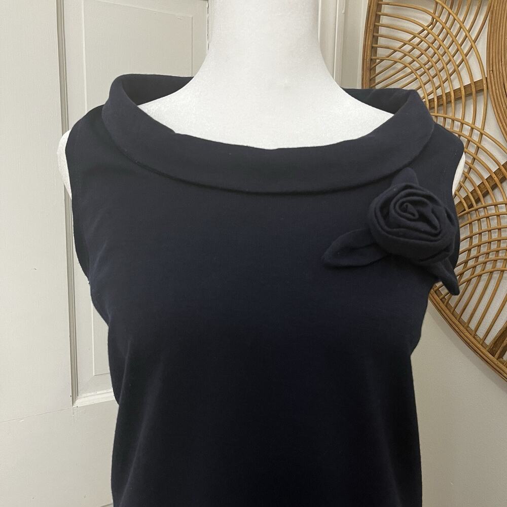 Alyn Paige Navy Blue Stretch Classic Sheath Dress With Rose Detail Preppy Sz M